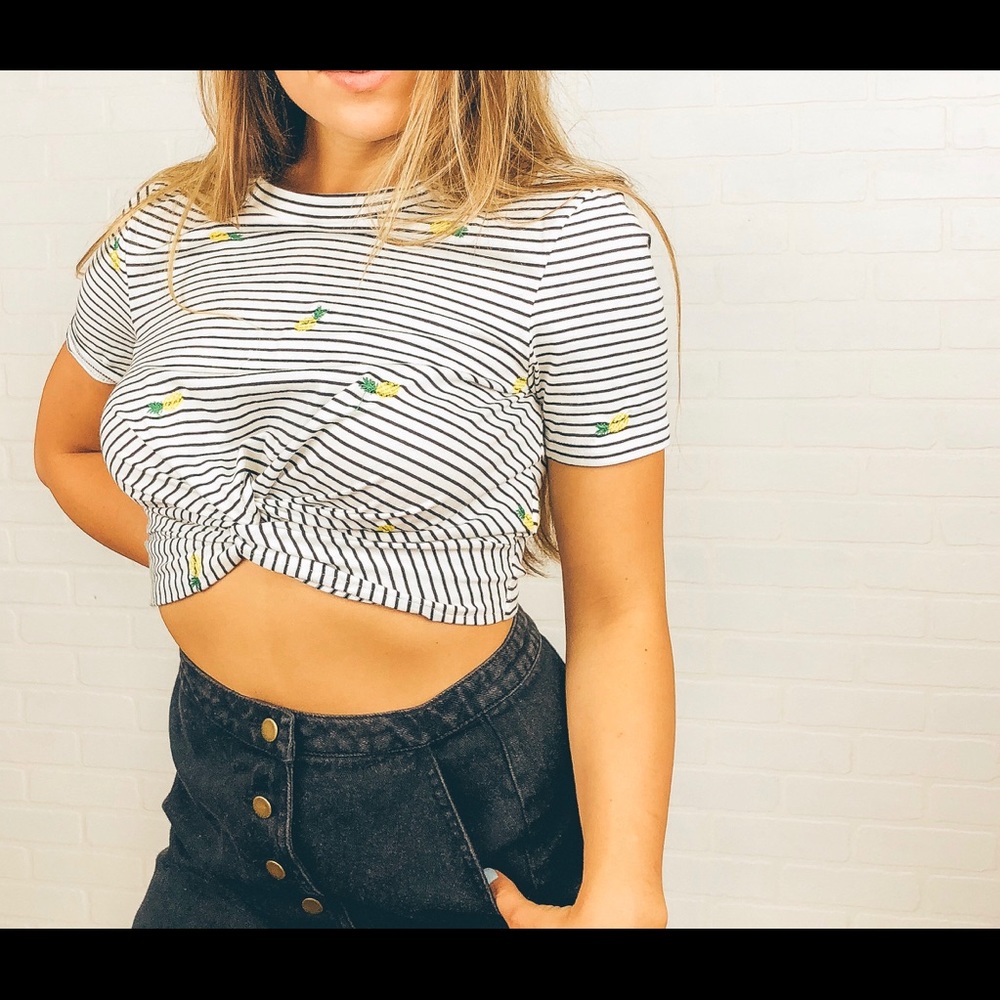 Honey Punch Striped Pineapple Crop Top